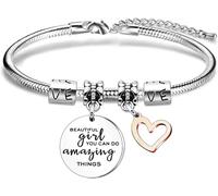 HFHungkeong Pulsera inspiradora para mujer grabada con texto en alemán "Du bist than audaz" como crees, pulsera de perlas elásticas, regalo de motivación para mejor amiga y madre, Sin gemas