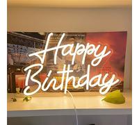 HFHungkeong Regulable y Reutilizable Led Happy Birthday Letrero Neon,Señales Luminosas de Interior,Luz de Neón Blanco Cálido, Decoración de Fiesta de Cumpleaños,42x28CM