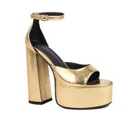 HFIRHfgj Sandalias de tacón Alto de Plataforma Gruesa para Mujer con Puntera Abierta y Correa en el Tobillo, Bonitas para Fiesta, 5.5 Pulgadas,Oro,38 EU