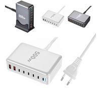 HFLWYWD Cargador rápido USB C, concentrador de estación de Carga USB C de 8 Puertos GAN III de 500 W, Adaptador de Corriente máx. de 6 PD y 100 W + 2 enchufes USB QC de 20 W máx., Adaptador (Blanco)