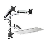 HFTEK - Brazo doble para monitor - Doble - Soporte de escritorio para 2 pantallas de 15" a 27" con VESA75/100 - Bandeja para teclado con brazo de resorte de gas - FY21WS