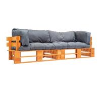 HFXHIJXQ Juego de 2 sofás de jardín con cojines grises de pino | Muebles de salón rústicos de pino miel con tapicería de 10 cm de grosor para patio, balcón y sala de estar.