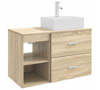 HFXHIJXQ Juego de muebles de baño, 2 piezas, roble Sonoma, madera de roble | Conjunto de armario de dos piezas para baño y aseo de invitados con opción de perforación flexible, base de empuje y colgador