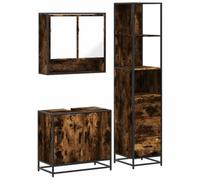 HFXHIJXQ Juego de muebles de baño (3 piezas, madera de roble ahumado, metal | Elegante juego de 3 muebles de baño en aspecto de roble ahumado con armario con espejo y armario debajo del lavabo para el