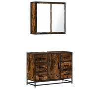 HFXHIJXQ Juego de muebles de baño de roble ahumado de 2 piezas con armario | Juego compacto de muebles de baño con efecto roble ahumado con estructura de metal para su cuarto de baño o aseo de invitados