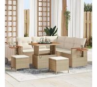 HFXHIJXQ Juego de sofá de jardín de polirratán, color beige, 90 x 55 x 71 cm, modular, resistente a la intemperie, con madera de acacia y espacio de almacenamiento para balcón, terraza y pequeños