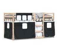 HFXHIJXQ Litera de madera maciza de pino, 90 x 200 cm, con cortinas blancas/negras, protección contra caídas, escalera, ahorro de espacio, para habitación de niños, habitación juvenil y habitación de