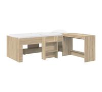 HFXHIJXQ Somier de cama con escritorio, 2 piezas, roble Sonoma, 193 x 96 cm | Solución combinada de dormitorio y trabajo de madera para un dormitorio moderno con somier de láminas integrado.