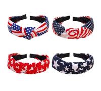 HFZRZFH 4 diademas patrióticas anudadas para mujer, diadema de bandera de Estados Unidos para cabello de niñas, accesorios rojos, blancos y azules, diadema del equipo de EE. UU
