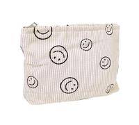 HFZRZFH Elegante bolsa de maquillaje de pana para mujer, diseño de cara sonriente, cierre de cremallera, organizador de cosméticos y cartera en uno, regalo para mamá y hermanas, Beige