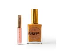 HG AESTHETICS Juego de brillo de verano - HeyHoney Lipolie (10 ml) + Ixixir Brillo de Brillo Aceite Seco (50 ml) | Dúo Hidratante para Labios y Piel Radiantes (Golden Glow + Fresa)