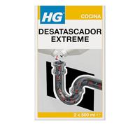 HG Desatascador Extreme, Potente Desatascador de Desagües y Cañerías, Desbloquea Fregaderos de Cocina y Baño, Elimina los Atascos y Tapones de Pelo en el Baño, Producto HG - 2 x 500 ml