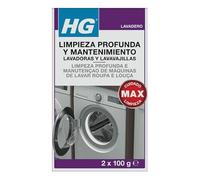 HG Limpieza Profunda y Mantenimiento de Lavadoras y Lavavajillas, Elimina Depósitos de Cal, Detergente para Mantenimiento de Electrodomésticos de Cocina y Lavandería - 2 x 100 g