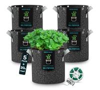 HG Power Saco de Cultivo 12L (11L + 10% Volumen Extra), 5 Piezas, Maceta de Tela con 20m de Alambre para Plantas, Ø25cm, Altura 25cm - Tejido No Tejido 350g/m², Resistente, Mayor Producción