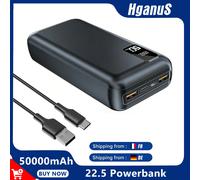 Hganus Slim 50000mAh Protable Power Bank QC PD3.0 22.5W Carga Rápida Powerbank Tipo C Salida USB C Estación de Carga de Batería Adicional para Uso en Exteriores Teléfono Xiaomi Huawei 18 17 16 50000mA