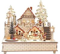 HGD Dag Navidad Ciudad con Caja de música, Madera, Beige, 30 x 21 x 29,5 cm