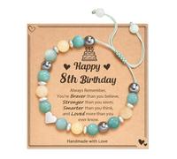 HGDEER Regalos de cumpleaños de 5 a 21 años para niñas y ella, pulsera de piedra natural significativa con tarjeta de mensaje para hija, nieta, sobrina, hermana, amiga, 6, Metal, No es una piedra