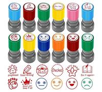 HGENAHGTF Sellos de alabanza inglesa, juego de 12 piezas para educadores, A | Sellos educativos de 12 piezas para niños con comentarios positivos para profesores y tutores durante el período de estudio