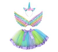 HGENAHGTF Tutús de diadema de ángel con unicornios | 3 piezas de decoración de fiesta de cumpleaños de Halloween para niñas, ropa de vestir de princesas para jugar a simular