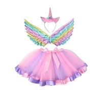 HGENAHGTF Tutús de diadema de ángel con unicornios | 3 piezas de decoración de fiesta de cumpleaños de Halloween para niñas, ropa de vestir de princesas para jugar a simular