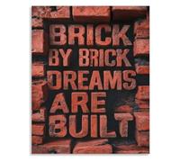 HGETJOHXEM Brick by Brick Dreams Are Built Motivational Metal Tin Sign Wall-Art for Kitchen Dining Room Dorm Office Home Decor(Framed,08x12inch(20x30cm))