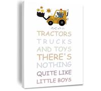 HGETJOHXEM Construction Theme Tractors Trucks Canvas Wall-Art for Boys Room Decor Nursery Playroom Bedroom Room Painting Decoration(Framed,16x24inch(40x60cm))
