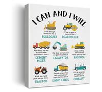 HGETJOHXEM Construction Trucks Wall-Art Affirmations Nursery Decor Playroom Canvas Print for Boys Room Educational Toddler Gift(Framed,12x18inch(30x45cm))