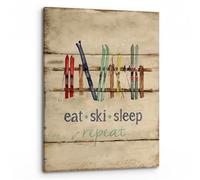 HGETJOHXEM Eat Sleep Ski Repeat Canvas Painting - Rustic Winter Sport Art with Ski Sleighs, Farmhouse Vintage Poster for Home, Bedroom, and Ski Resort Decor(Unframed,12x18inch(30x45cm))
