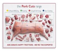 HGETJOHXEM Educational Pork Butcher Chart Poster Meat Cutting Guide Primal Cuts Diagram for Kitchen Wall-Art Decor(Framed,12x18inch(30x45cm))