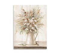 HGETJOHXEM Farmhouse Wall Art with White Cotton Flowers, Rustic Floral Canvas Painting for Bedroom and Living Room, Botanical Home Decor(Framed,12x18inch(30x45cm))