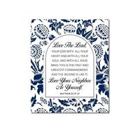 HGETJOHXEM Gift for Christian Women, Floral Bible Verse Canvas Print “Love The Lord Your God”, Scripture Wall-Art for Bedroom, Office(Framed,16x24inch(40x60cm))