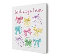 HGETJOHXEM Girly Christian Room Decor - God Says I Am Bible Verse Wall Art, Coquette Aesthetic Poster with Colorful Bows for Girls Bedroom & Dorm(Framed,08x12inch(20x30cm))