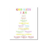HGETJOHXEM I am Loved Christian Wall Art - God Says Affirmation Poster for Kids, Inspirational Bible Verse Decor for Child's Room, Nursery, Preschool & Homeschool (Framed,16x24inch(40x60cm))