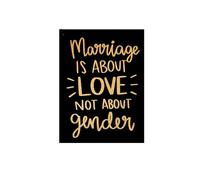 HGETJOHXEM Marriage Quote Canvas Art, Gold Foil Print Love Not Gender for Wedding Decor, Inclusive LGBTQ+ Wall Painting, Modern Anniversary or Housewarming Gift(Framed,08x12inch(20x30cm))
