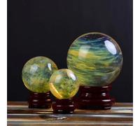 HGETJOHXEM Melting Crystal Ball, Citrine Crystal Ball with Stand,Yellow Crystal Quartz Ball Sphere,Fortune Telling Ball,Home Office FengShui Decoration,Ornaments,140mm/5.5in