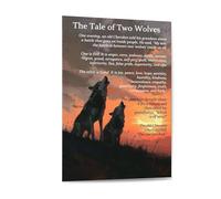 HGETJOHXEM Motivational Two Wolves Quote Wall-Art on Canvas, Wisdom Story Poster Print for Home Decor, Office & Bedroom(Unframed,16x24inch(40x60cm))