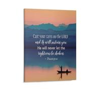 HGETJOHXEM Psalm 55:22 Wall-Art - Cast Your Cares Bible Verse Poster, Inspirational Quote for Christian Home Decor, Farmhouse Living Room, Gift(Framed,08x12inch(20x30cm))