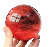 HGETJOHXEM Red Crystal Ball Smelting Stone Ball with Wooden Stand Melting Quartz Crystal Gemstone Sphere for, Divination, Witchcraft Halloween,Home Decorations,12cm/4.7in