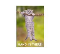 HGETJOHXEM Retro Hang in There Cat Poster, Motivational Canvas Wall Art Print, Funny Inspirational Quote for Home Decor, Office, Living Room, Bedroom(Framed,08x12inch(20x30cm))