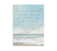 HGETJOHXEM Scripture Print Psalm 91:4 Under His Wings You Will Find Refuge Canvas Christian Wall-Art Farmhouse Style Home Decor Bible Verse(Framed,08x12inch(20x30cm))