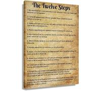 HGETJOHXEM Serenity & Growth Poster: The 12 Steps - Vintage Style Anonymous Philosophy, Motivational Canvas Art for Bedroom, Den, Gift for Sponsor(Framed,16x24inch(40x60cm))