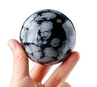 HGETJOHXEM Snowflake Obsidian Ball with Wooden Stand,Decorative Crystal Ball Gemstone Sphere for,Feng Shui,Witch Decor,Office Table Decorations,55~60mm