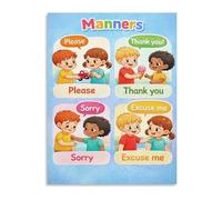 HGETJOHXEM Social Manners for Poster Canvas Wall-Art Educational Behavior Chart Print for Playroom Study Room Decor(Framed,12x18inch(30x45cm))