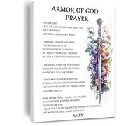 HGETJOHXEM Spiritual Warfare Prayer Canvas, Armor of God Christian Poster, Biblical Quote Wall Art for Office and Prayer Room(Framed,08x12inch(20x30cm))