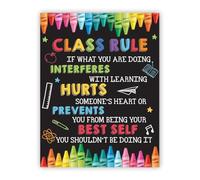 HGETJOHXEM Teacher's Classroom Rules Poster - Featuring a Fun Crayon Design, Behavior Management Tool for Elementary School(Framed,12x18inch(30x45cm))