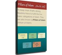 HGETJOHXEM The Five Pillars of Islam Islamic Culture Educational Poster Set Inspirational Wall-Art Ideal Home Decor for Living Room Bedroom Office(Framed,08x12inch(20x30cm))