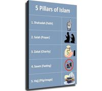 HGETJOHXEM The Five Pillars of Islam Islamic Culture Poster Set Educational Wall-Art Ideal Home Decor for Living Room Bedroom Kitchen(Framed,12x18inch(30x45cm))