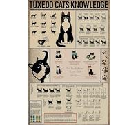 HGETJOHXEM Tuxedo Cat Knowledge Art Print, Vintage Educational Poster with Cat Facts, Funny Bathroom Kitchen Wall Decor for Pet Lovers(Unframed,16x24inch(40x60cm))