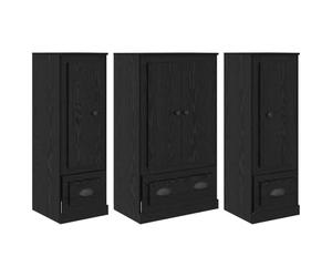 HGFDVCMR Juego de 3 tablas altas con aspecto de roble negro, 132 cm | Cómoda de 3 piezas con 4 puertas y cajón para sala de estar y comedor. Almacenamiento de madera prefabricado.