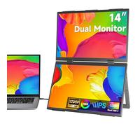 HGFRTEE Monitor portátil dual de 14 pulgadas, 1920 x 1200 FHD, 16:10, antirreflejos, IPS, gran angular de 178°, sRGB 100%,60 Hz, altavoz, USB-C, Mini-HDMI, ligero y plegable, VESA, Windows/macOS